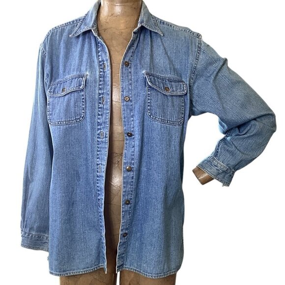 Liz Claiborne Blue Denim Chambray Button Down Shirt Sz PM #253L - Picture 2 of 8